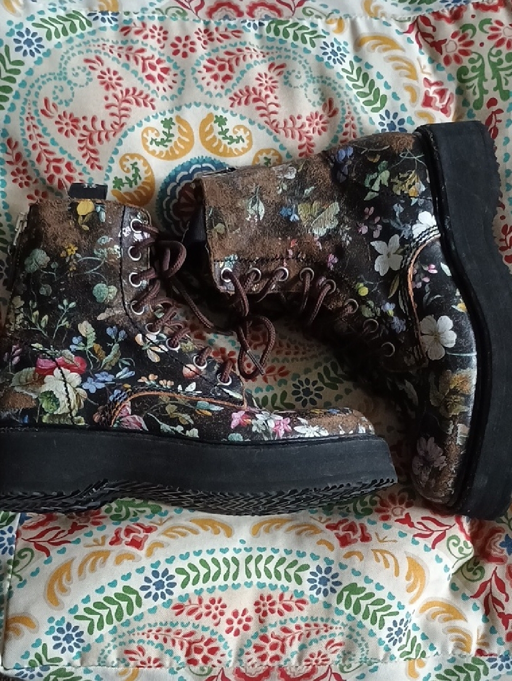 R13 Cracked Floral Single Stack Combat Boots